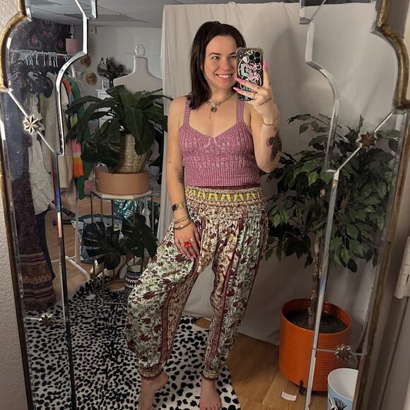 Free People Marla Printed Harem Pants in Meadow Boho Size Large - Picture 1 of 6